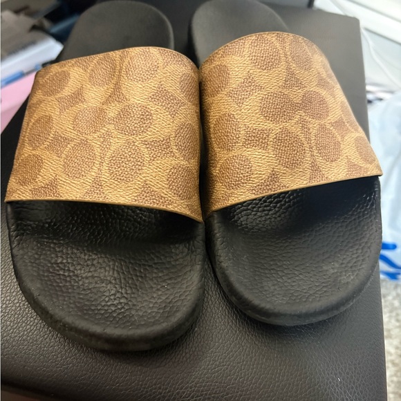 Coach Brown Signature Canvas Slide Sandals with Black Footbed - Picture 3 of 3